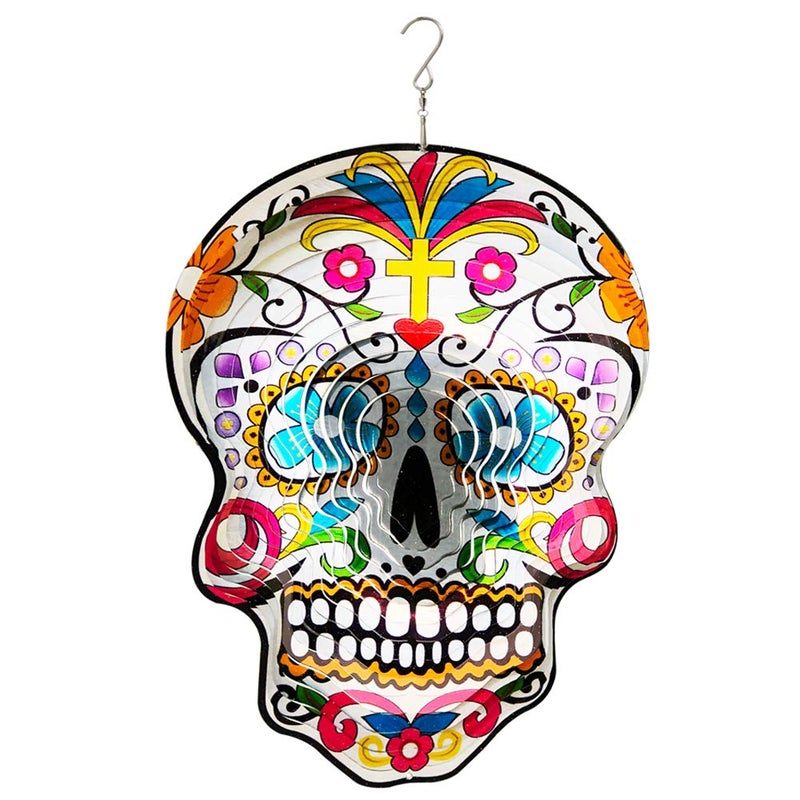 Fonmy Kinetic 3D Metal Garden Wind Spinner Unique Gifts Outdoor Decorations Quality Hanging Ornament for Home and Garden 12inch Mandala Silver Sugar Skull Wind Spinners - Image 1